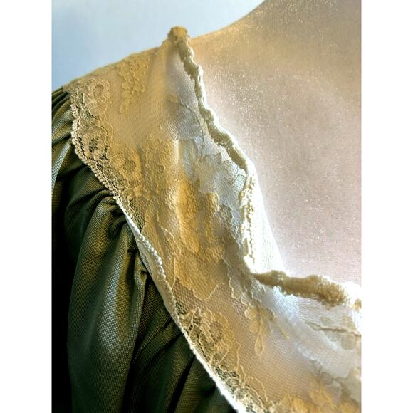 VTG Nightgown Green Long Sleepwear Lingerie Lace Cottagecore Granny Coat M-L - Picture 6 of 6